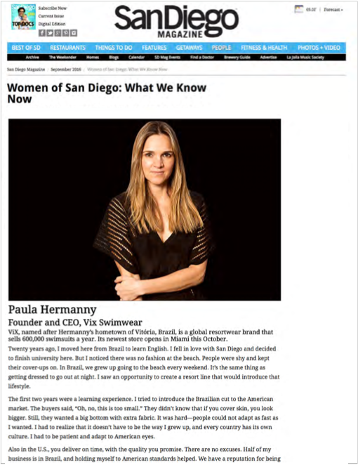 San Diego Magazine Feature on Paula Hermanny