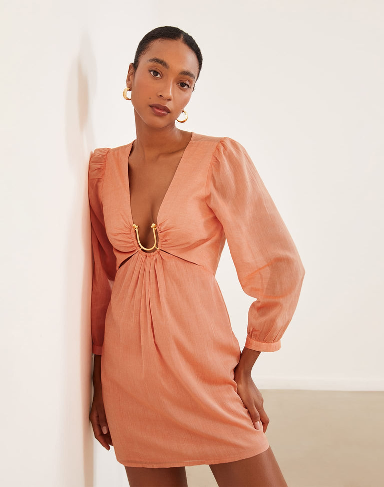 Amelia Detail Short Dress - Grapefruit
