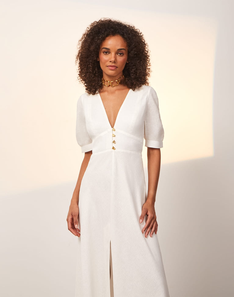 Irida Detail Midi Dress - Off White