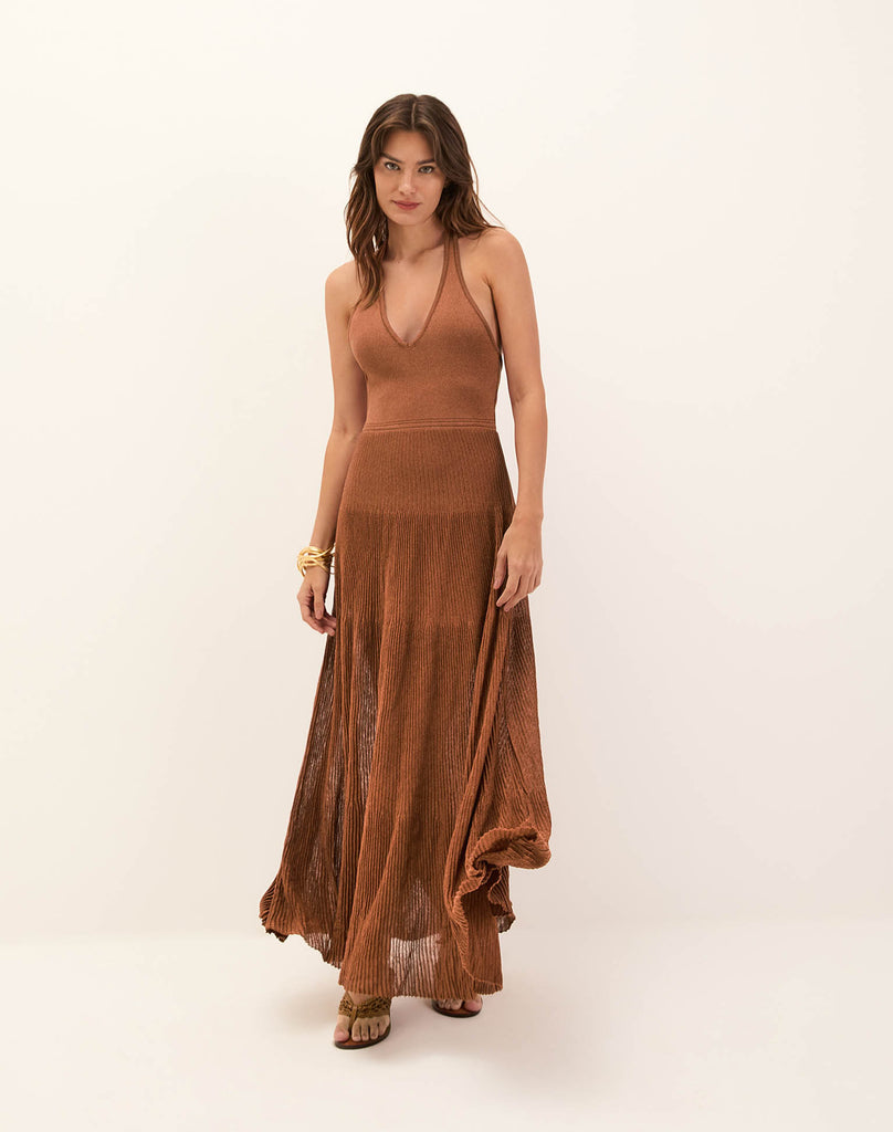 long camel dress Petal and Pup Women's Nova Wrap Knit Midi Dress