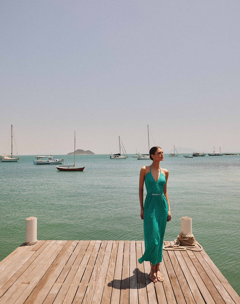 green emerald velvet dress Vix: Marina Long Dress (VH252107) L