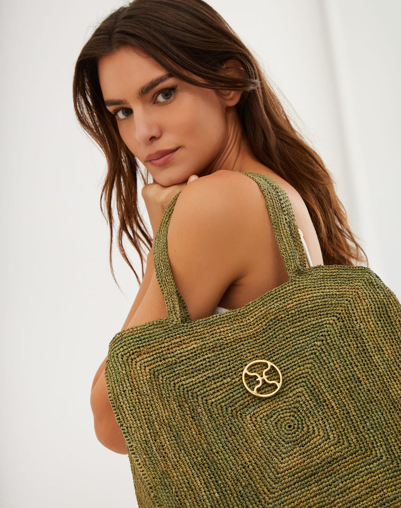 Raffia Pyramid Bag - Green