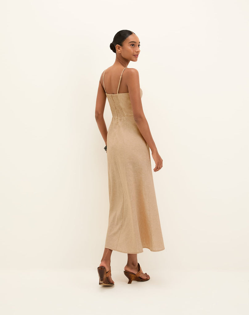 Vix Paula Hermanny Bianca Linen & Cotton Midi Dress - Natural
