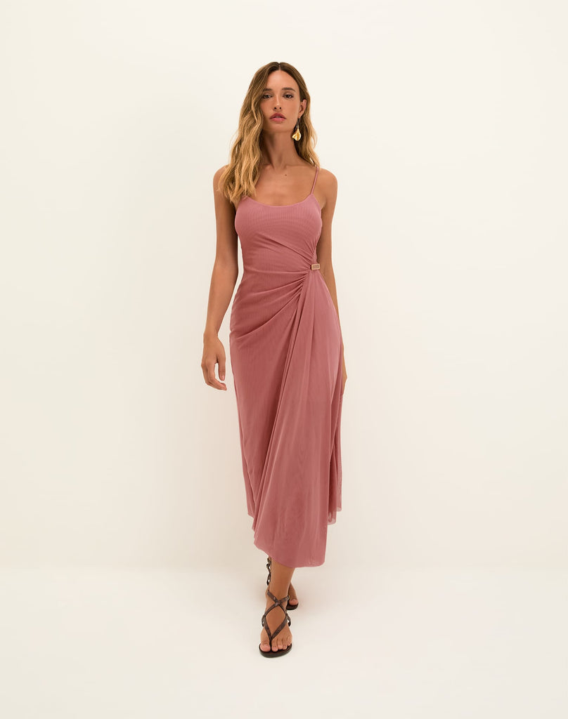 dusty pink lace v bar bandeau midi dress Women's Vix Paula Hermanny Dana Midi Dress - Sweet Heart