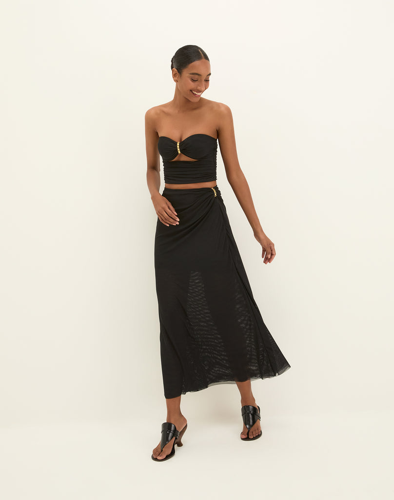 Amira Detail Long Skirt - Black