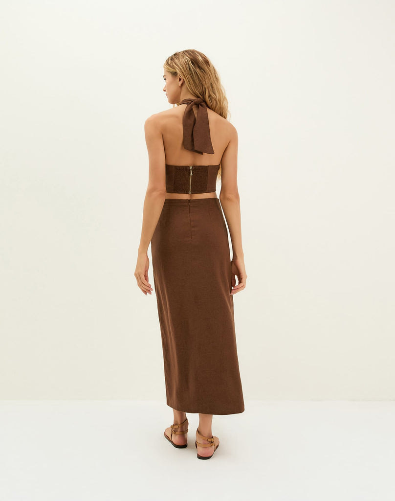 brown skirt dress Fifteen Twenty Women's Kaia Faux Leather Midi Skirt In Brown 3F34003