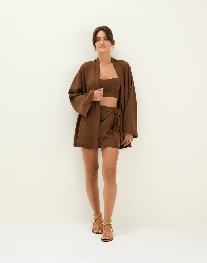 Luna Short Kimono - Brown