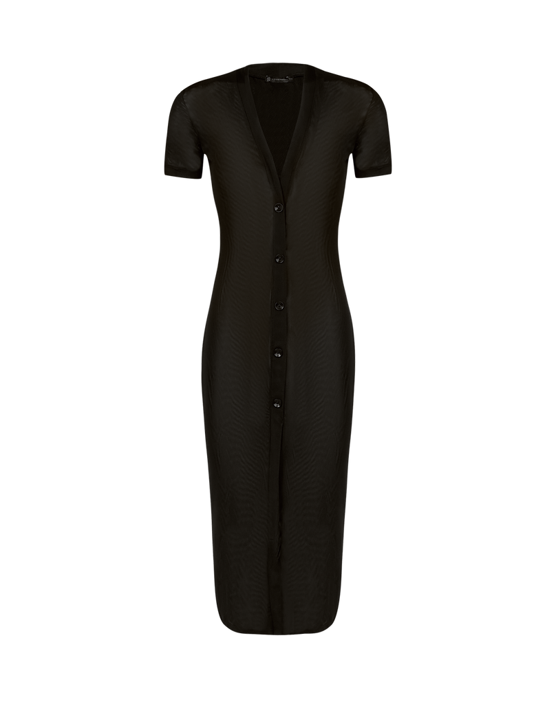 knee length dresses for ladies Clarissa Black Lace Short-Sleeve Midi Dress – Club L London main image 0