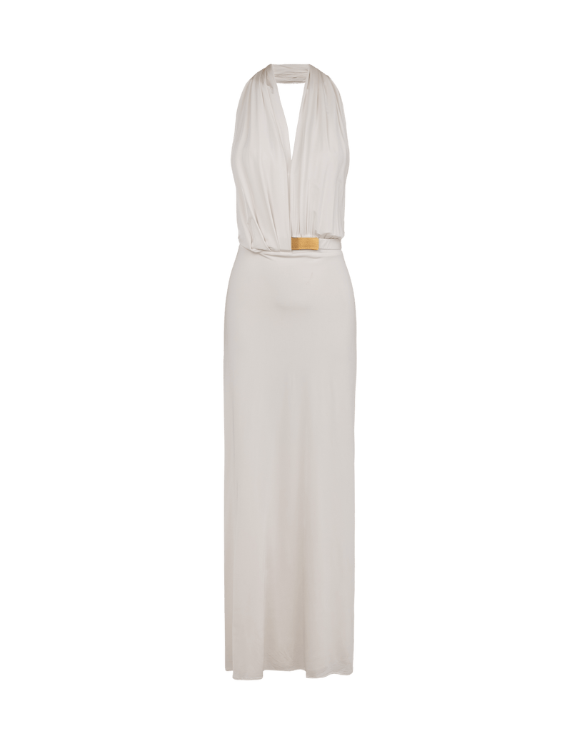 white plunge maxi dress Vix Swimwear x Rosie Huntington-Whiteley Rosana Long Dress in White