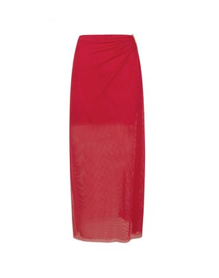 Amira Detail Long Skirt - Red Poppy