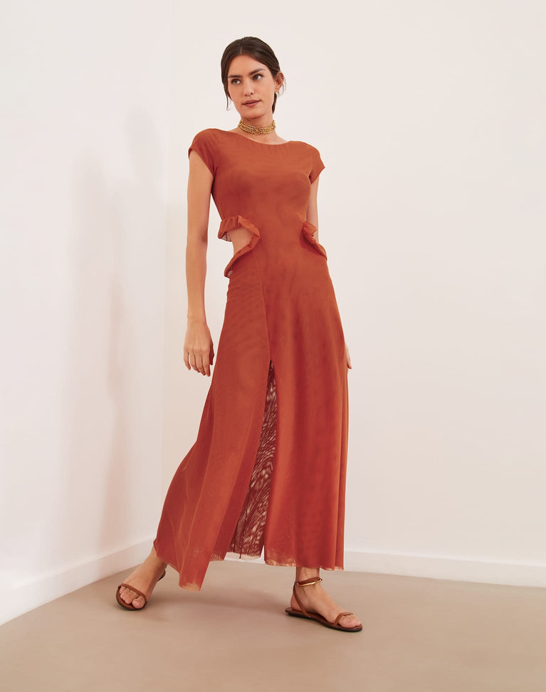 Evie Long Dress - Grapefruit