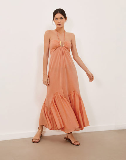 Lena Vie Boutique, Dresses, New Flowy Deep Plunge Maxi Dress Gauze  Coverup Summer Rust Red Orange Boho Dress