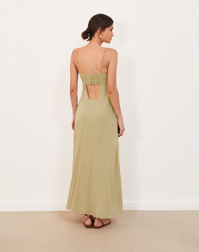 Leona Detail Long Dress - Olivine