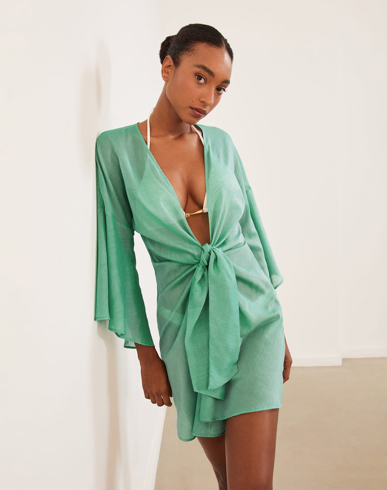 Perola Knot Short Cover Up - Seagreen