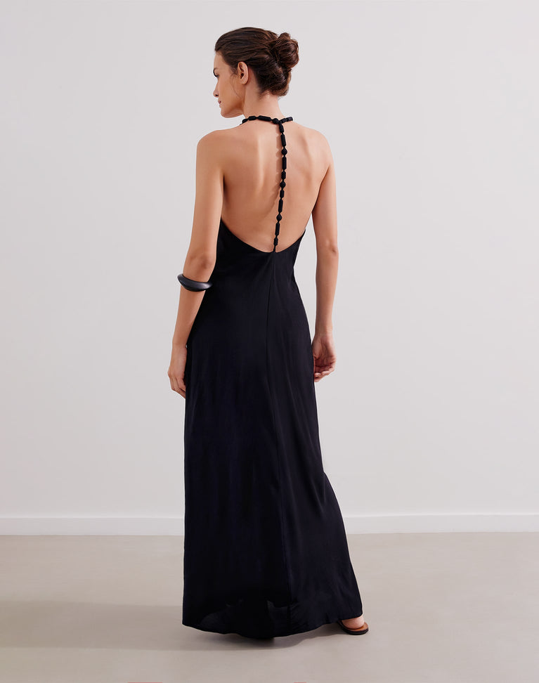 Remi Detail Long Dress - Black
