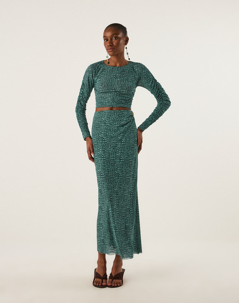 Amira Long Skirt - Serpent Skin Acqua XS