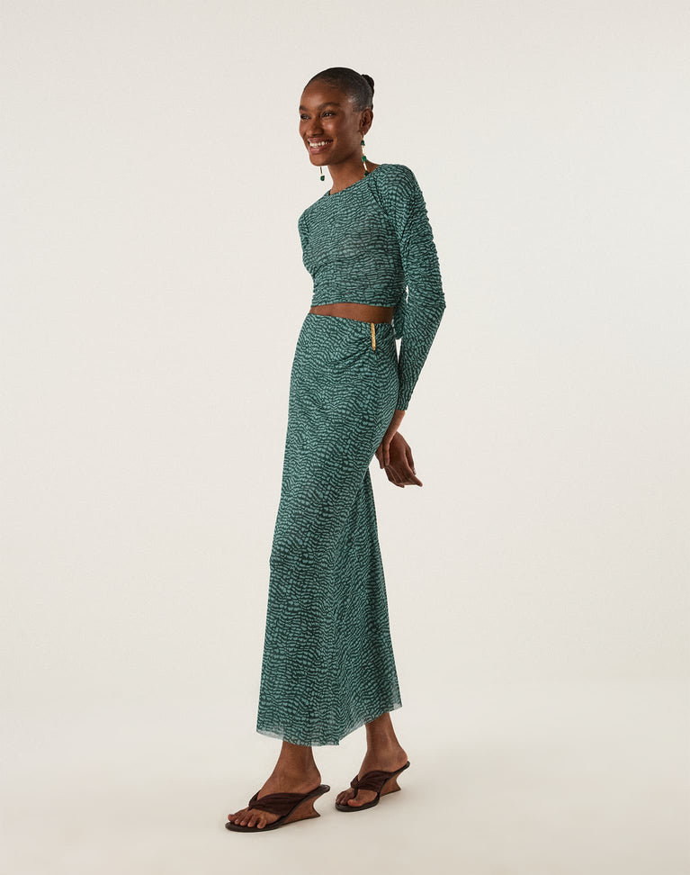 Amira Long Skirt - Serpent Skin Acqua XS