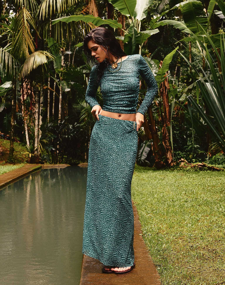 Amira Long Skirt - Serpent Skin Acqua XS