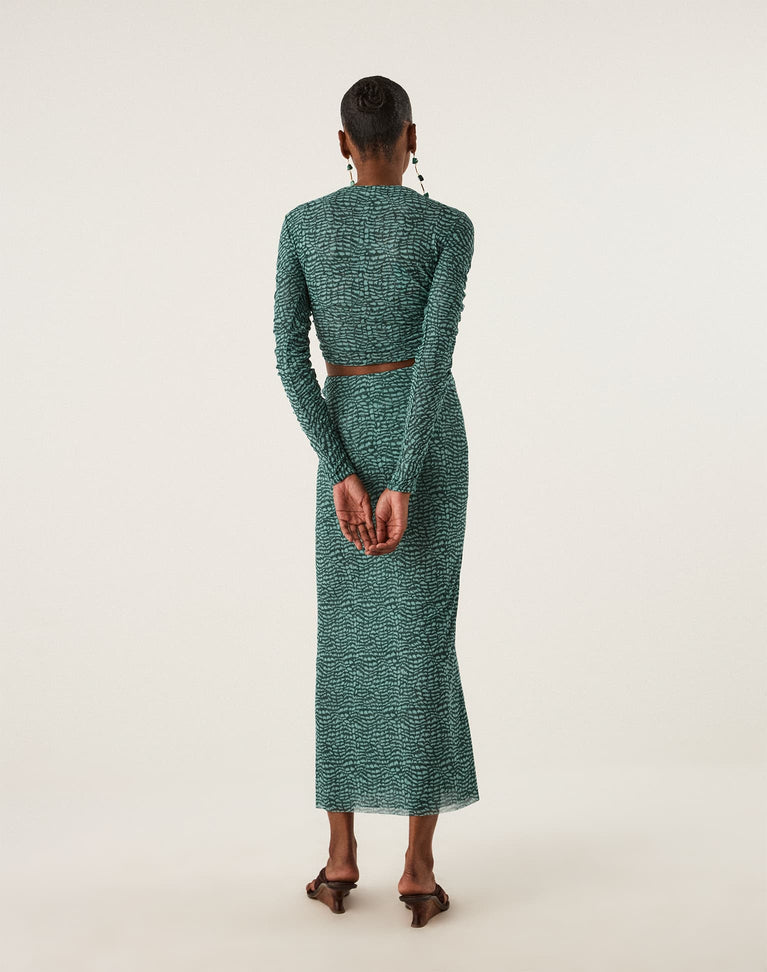 Amira Long Skirt - Serpent Skin Acqua XS