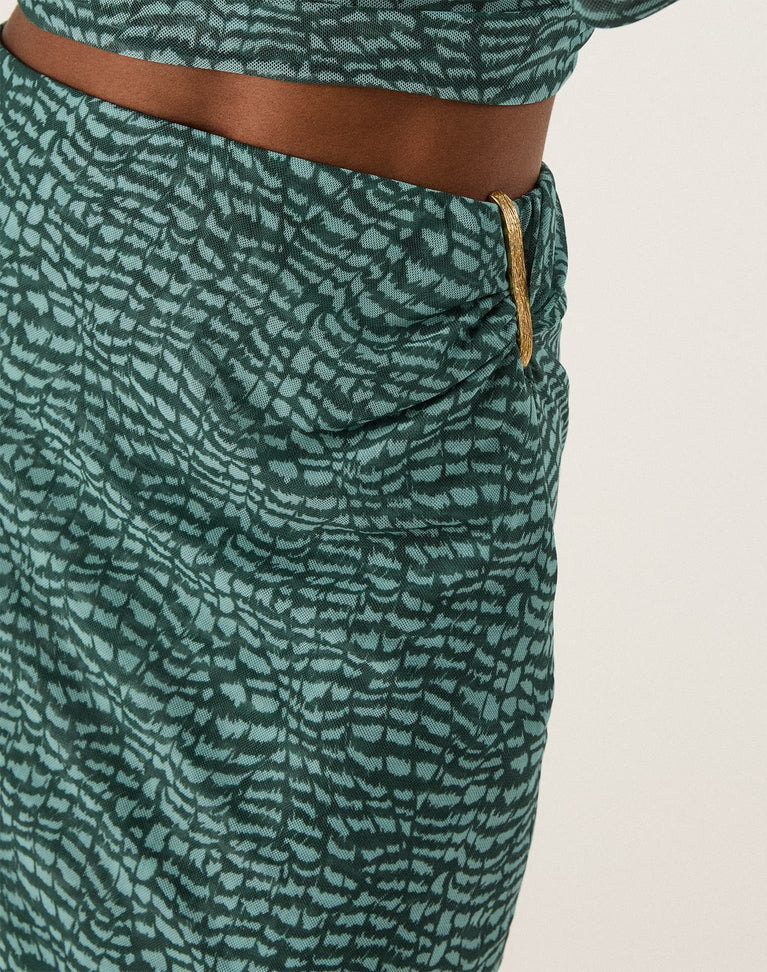 Amira Long Skirt - Serpent Skin Acqua XS