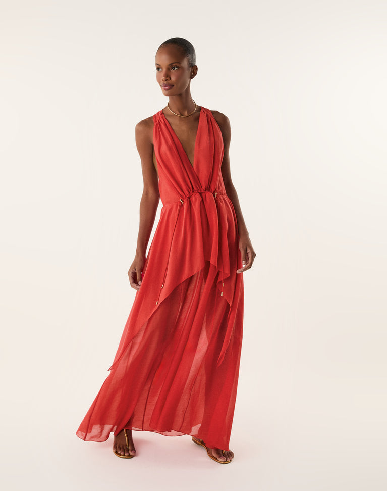 Paloma Long Dress - Spicy Red XS