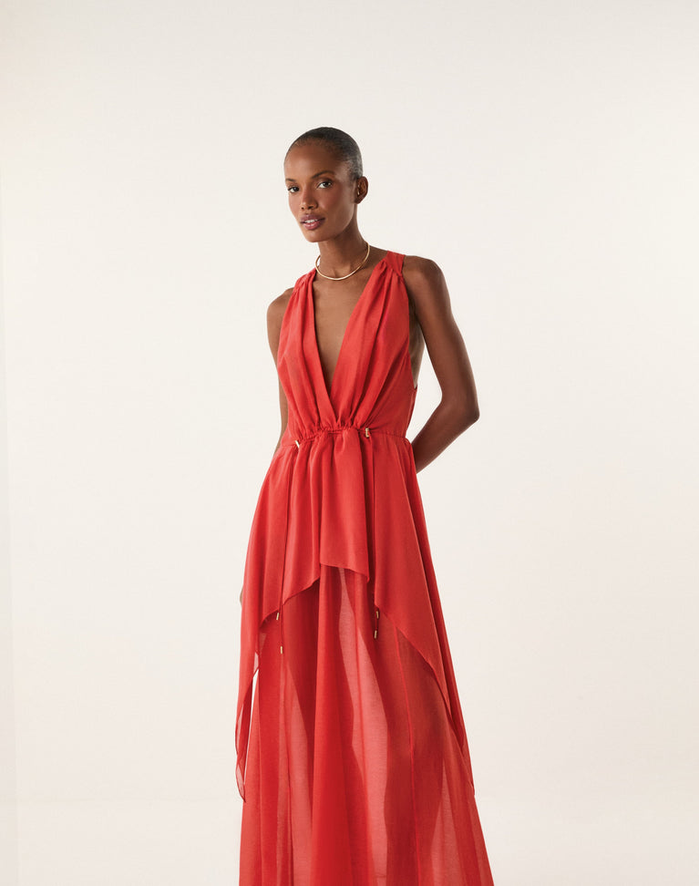 Paloma Long Dress - Spicy Red XS