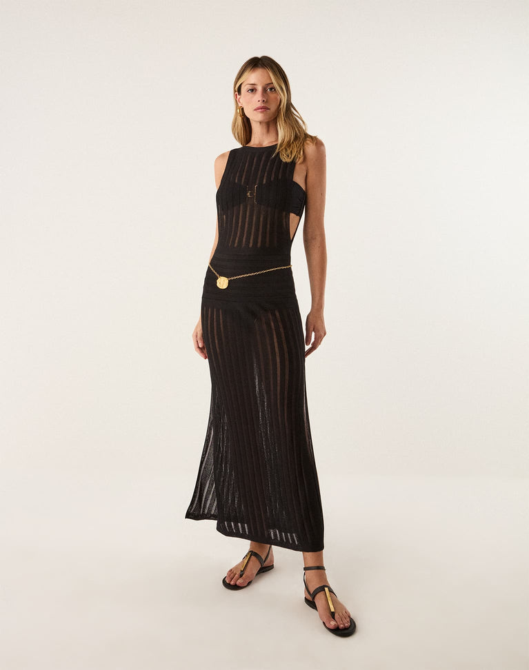 Knit Estela Long Cover Up - Black XS