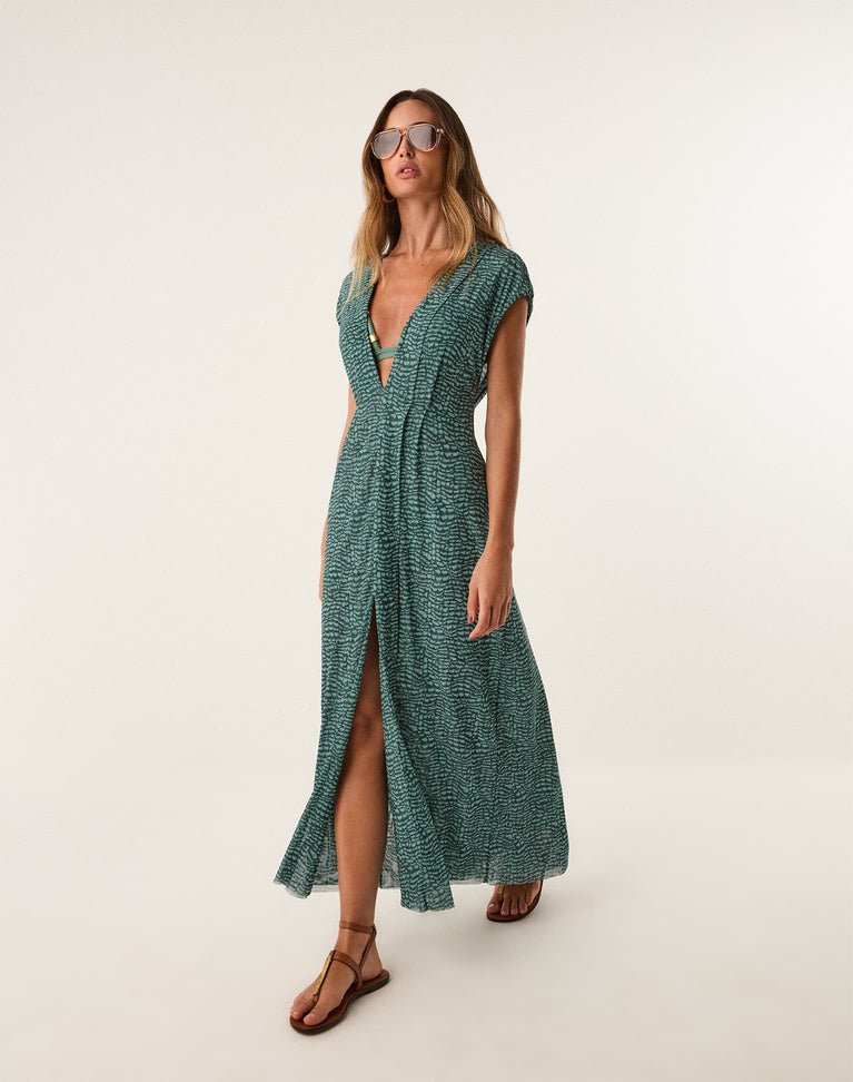 Jassie Midi Cover Up - Serpent Skin Acqua XS