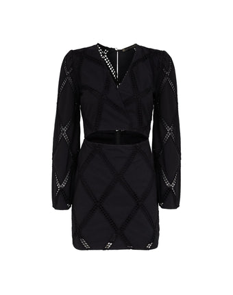 Eyelet Kaira Short Dress (Exchange Only) - Black