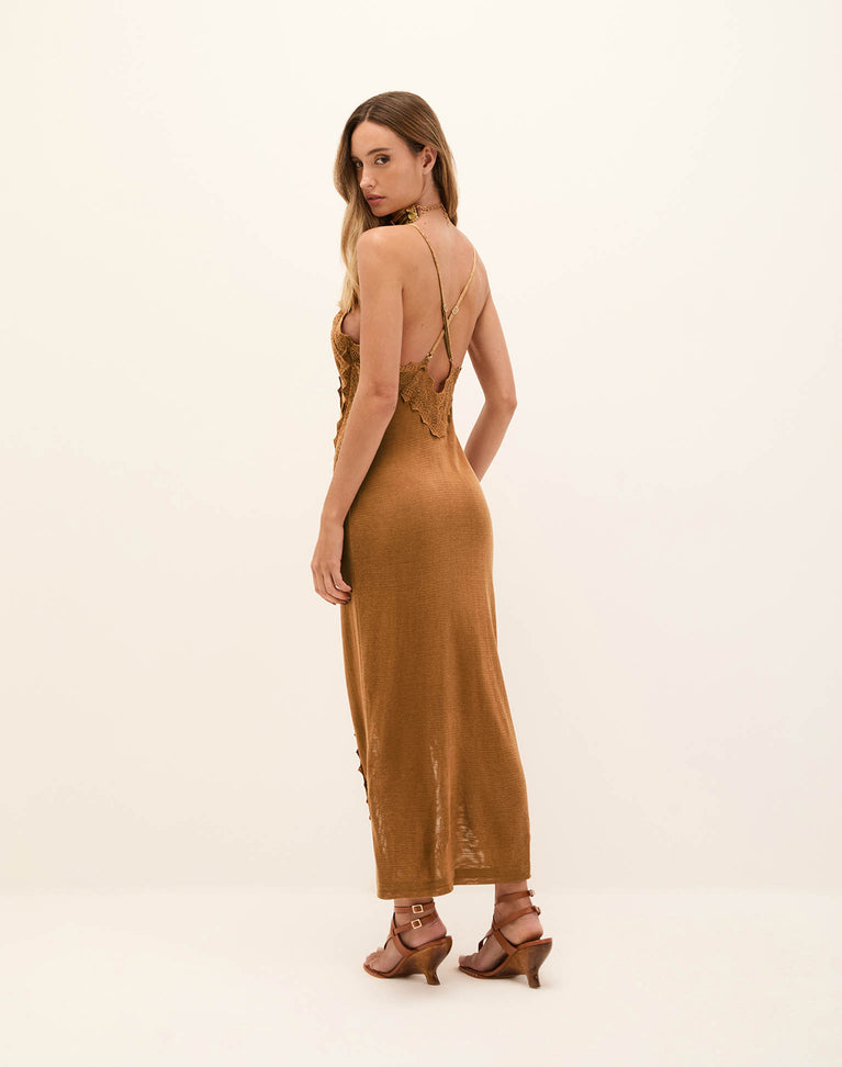 camel knitted midi dress Meier Knit Midi Dress in Camel Merino Wool Cashmere Gabriela Hearst