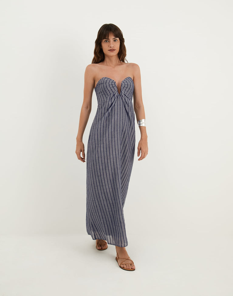 Women's Vix Paula Hermanny Zhen Long Dress - Sailboat Pinstripe - XS Women's Vix Paula Hermanny Zhen Long Dress - Sailboat Pinstripe - XS