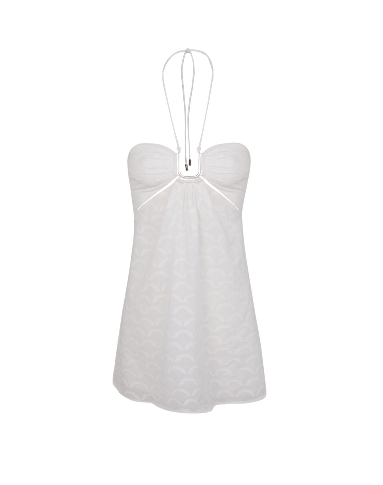 white mini dress black trim Minnie White Satin Lace Trim Dress