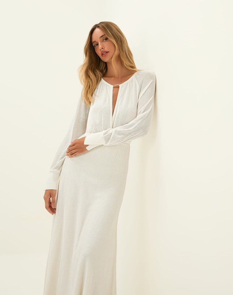 Women's Vix Paula Hermanny Knit Olivia Long Dress - Off White - L Women's Vix Paula Hermanny Knit Olivia Long Dress - Off White - L