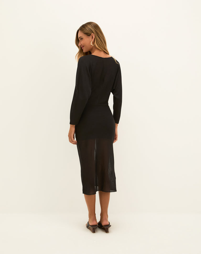 Knit Eria Midi Dress - Black XS