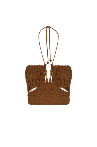 Eyelet Melinda Cropped Top - Toasty