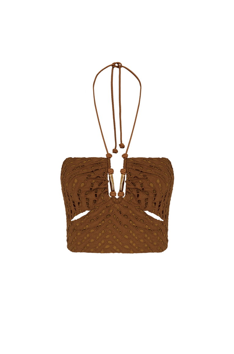 Eyelet Melinda Cropped Top - Toasty