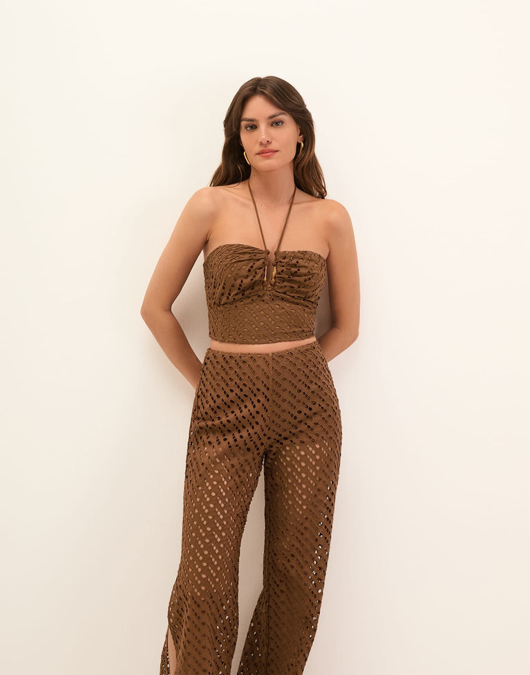 Eyelet Melinda Cropped Top - Toasty