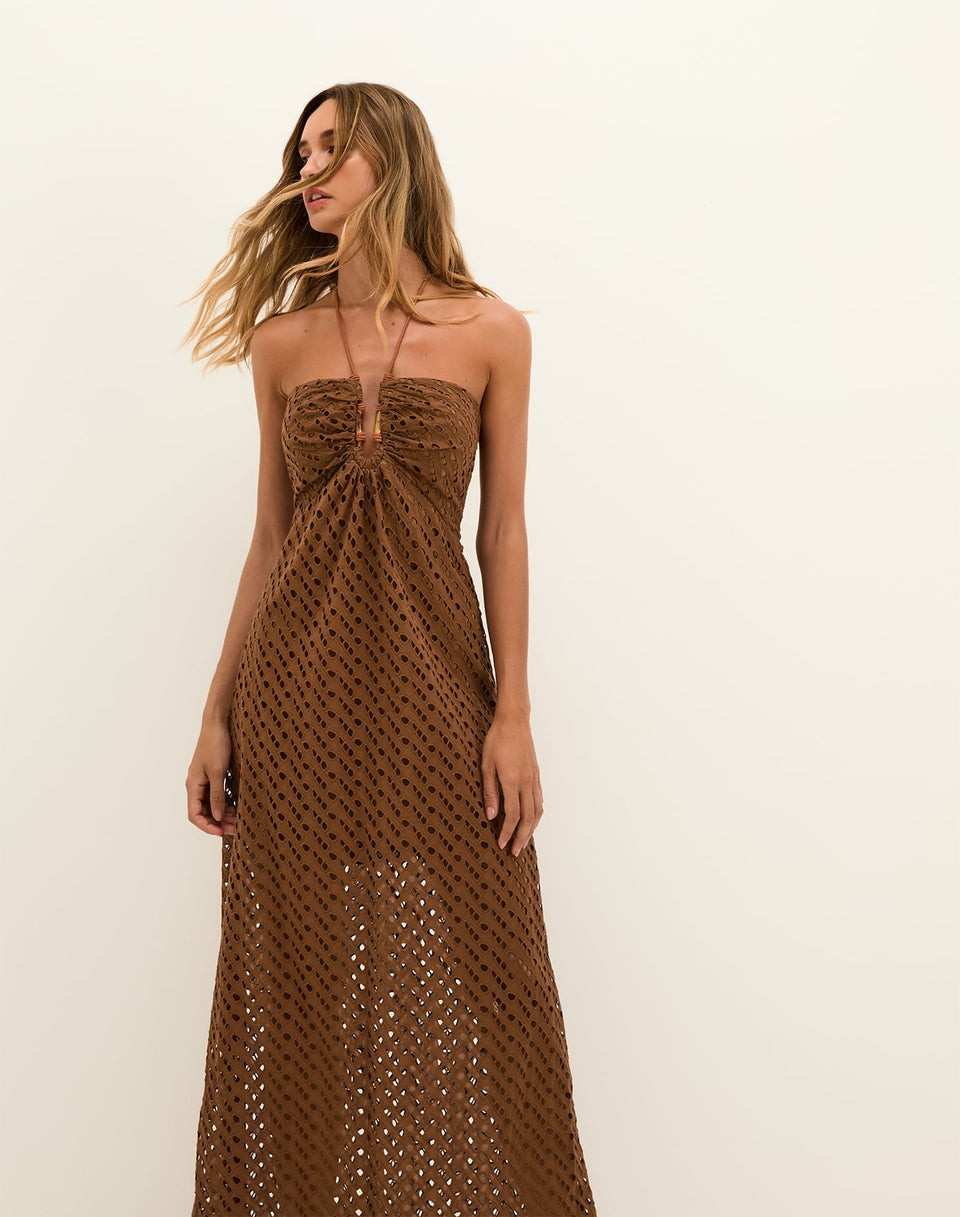 Eyelet Melina Midi Dress - Toasty XS