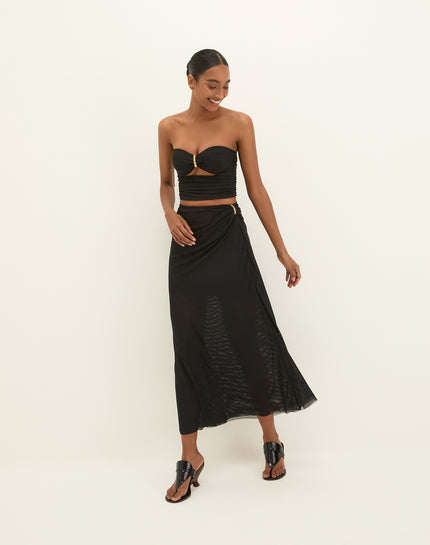 Amira Detail Long Skirt - Black - Amira Detail Long Skirt - Black XS