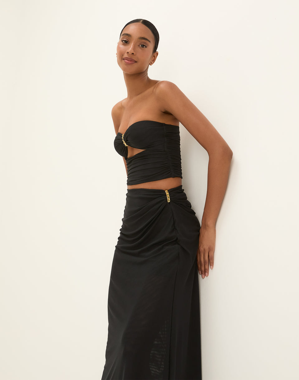 Amira Detail Long Skirt - Black XS