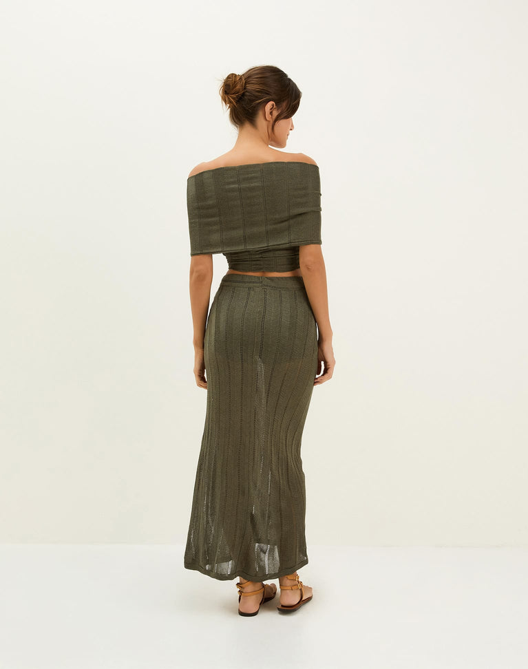 Knit Vis Long Skirt - Evergreen XS