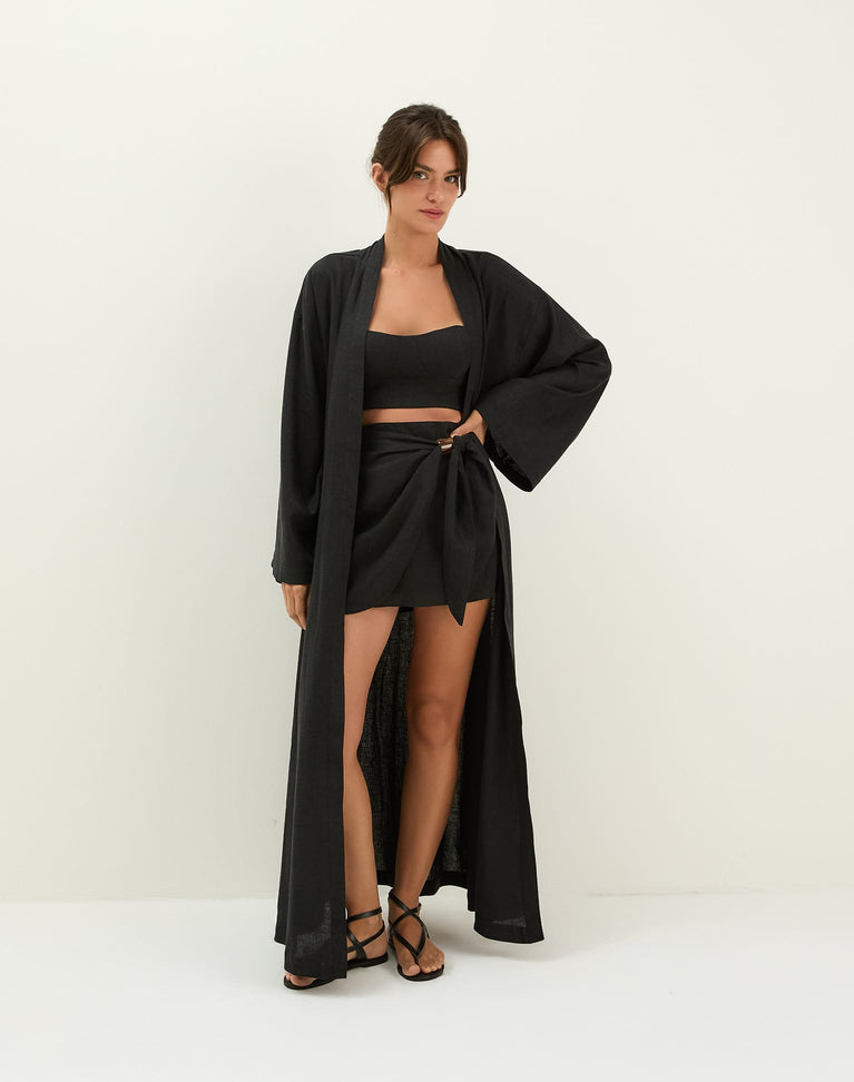Luna Long Kimono - Black XS