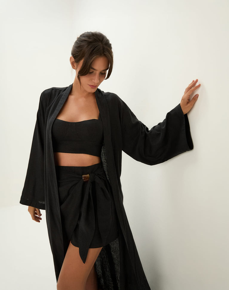Luna Long Kimono - Black XS