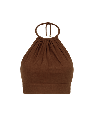 Ibiza High-Neck Halter Top - Brown XS