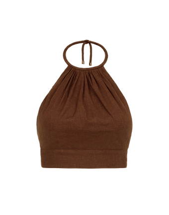 Ibiza High Neck Halter Top - Brown