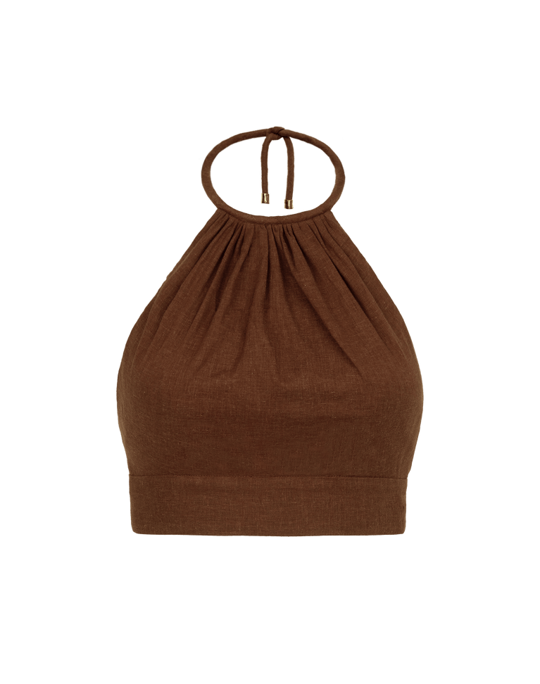 Ibiza High-Neck Halter Top - Brown XS