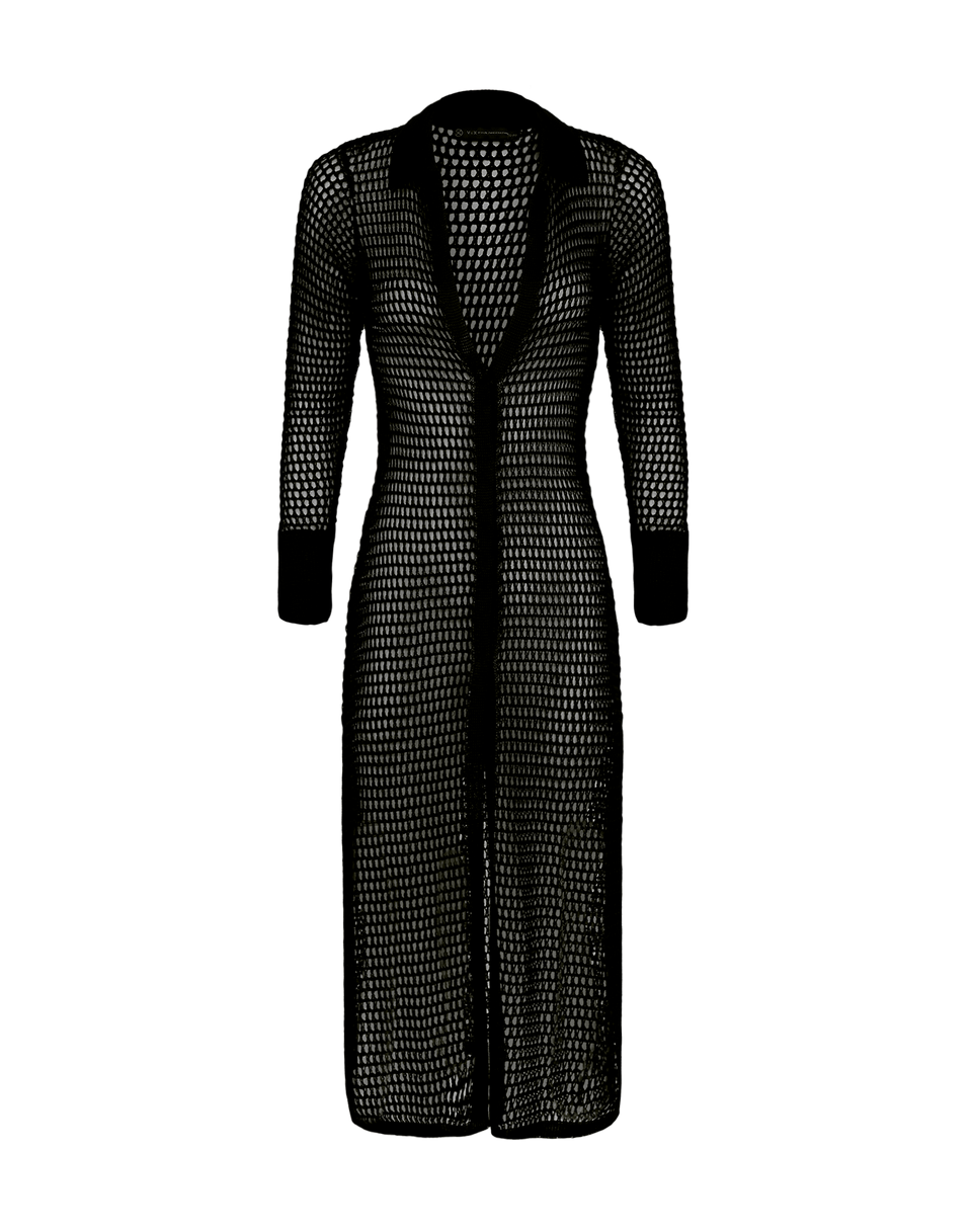 Knit Long Shirt Cover Up - Black XS