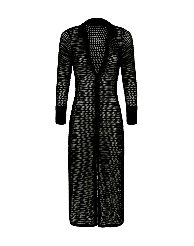 Knit Long Shirt Cover Up - Black XS