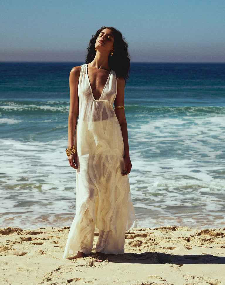 long beach dress cover up SOL SWIM Maxi Beach Cover Up Dress With Open Back L / Black