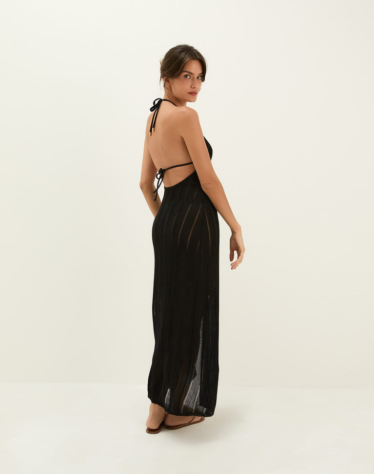 Knit Vis Long Cover Up - Black